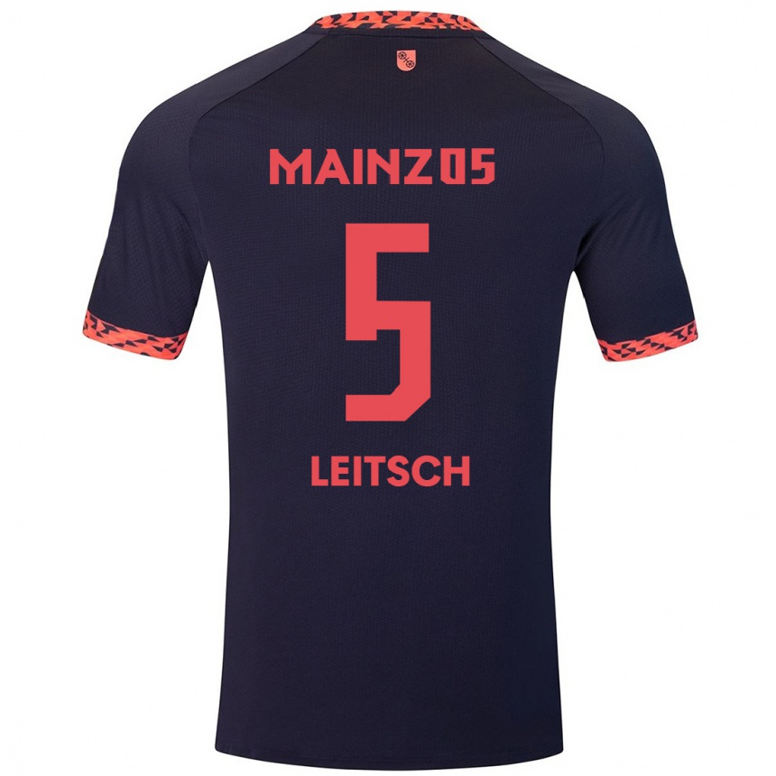 Kids Football Maxim Leitsch #5 Blue Coral Red Away Jersey 2024/25 T-Shirt