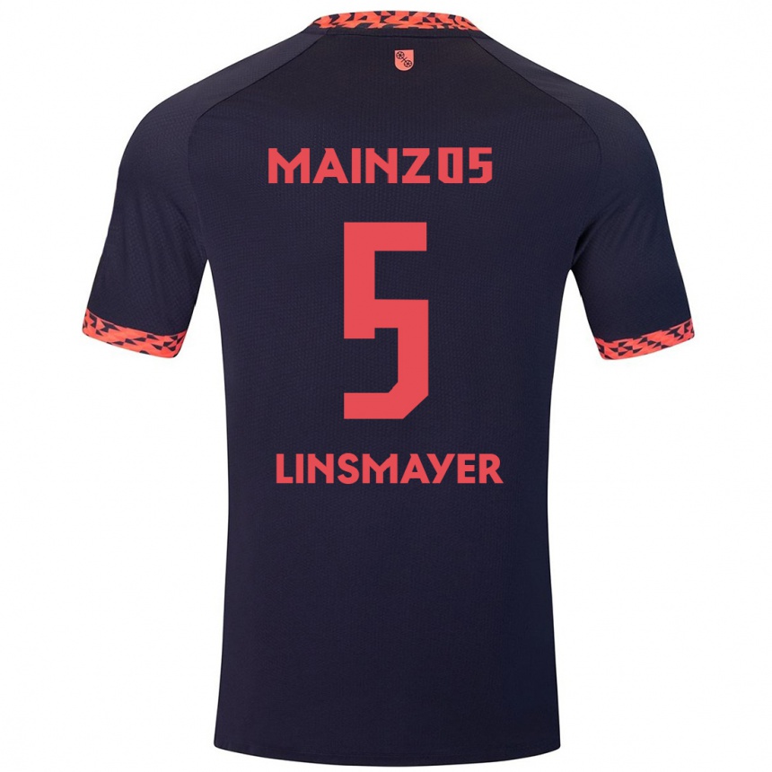 Kids Football Denis Linsmayer #5 Blue Coral Red Away Jersey 2024/25 T-Shirt