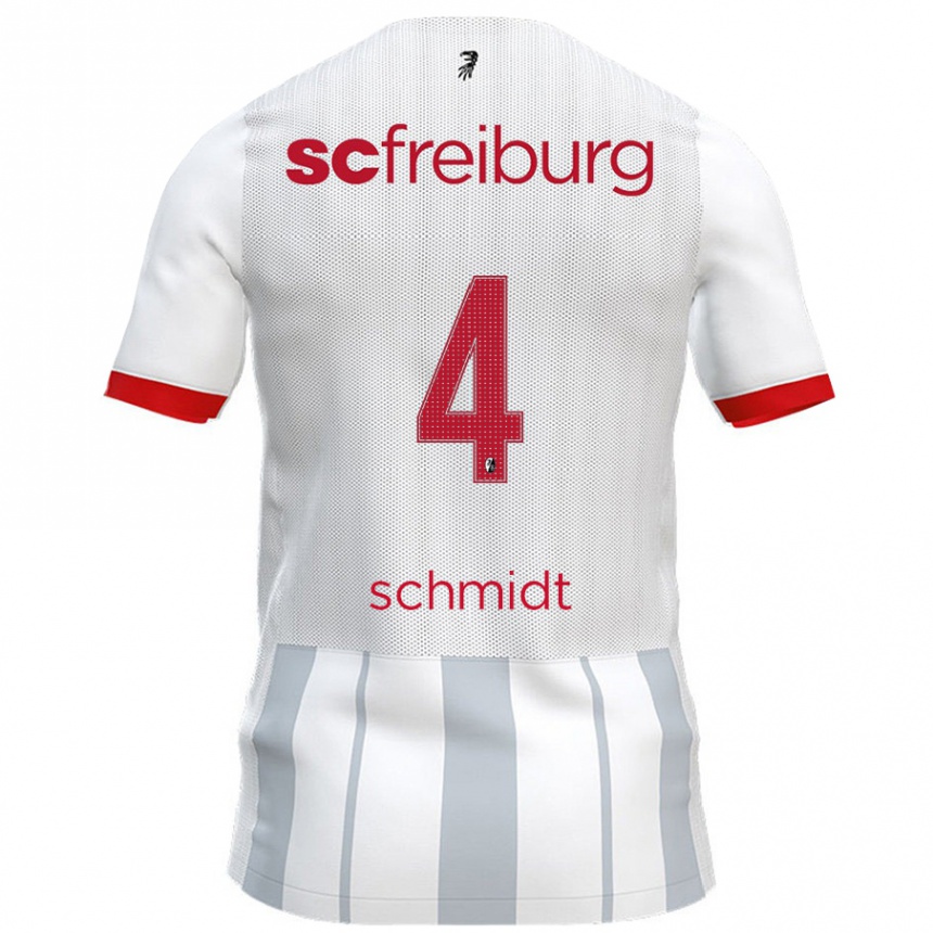 Kids Football Kenneth Schmidt #4 White Grey Away Jersey 2024/25 T-Shirt