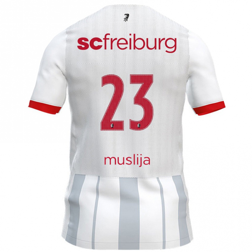 Kids Football Florent Muslija #23 White Grey Away Jersey 2024/25 T-Shirt