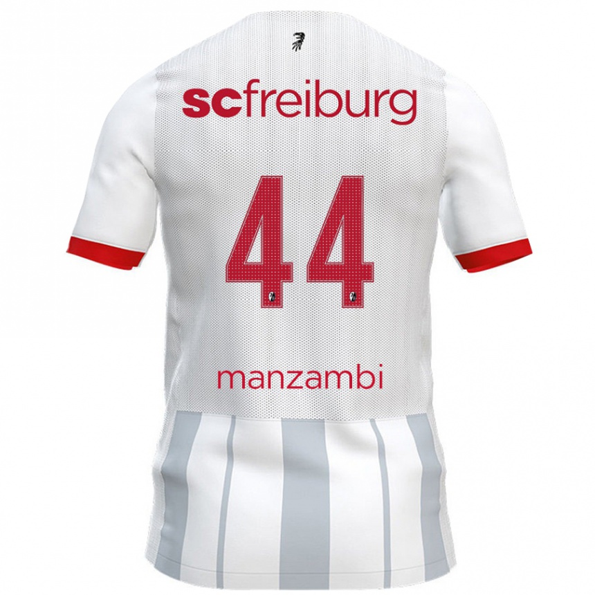 Kids Football Johan Manzambi #44 White Grey Away Jersey 2024/25 T-Shirt