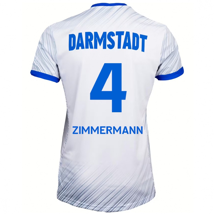 Kids Football Christoph Zimmermann #4 White Blue Away Jersey 2024/25 T-Shirt