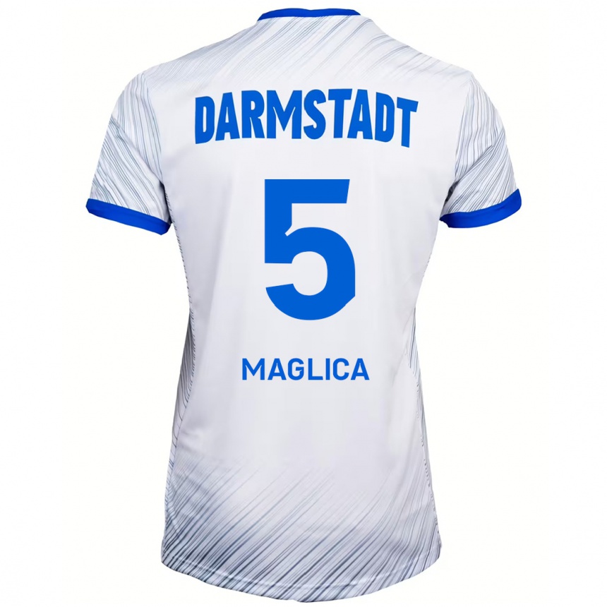 Kids Football Matej Maglica #5 White Blue Away Jersey 2024/25 T-Shirt