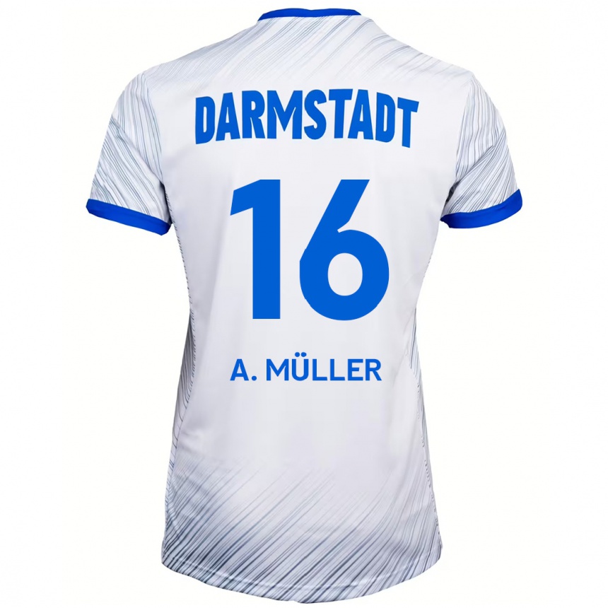 Kids Football Andreas Müller #16 White Blue Away Jersey 2024/25 T-Shirt