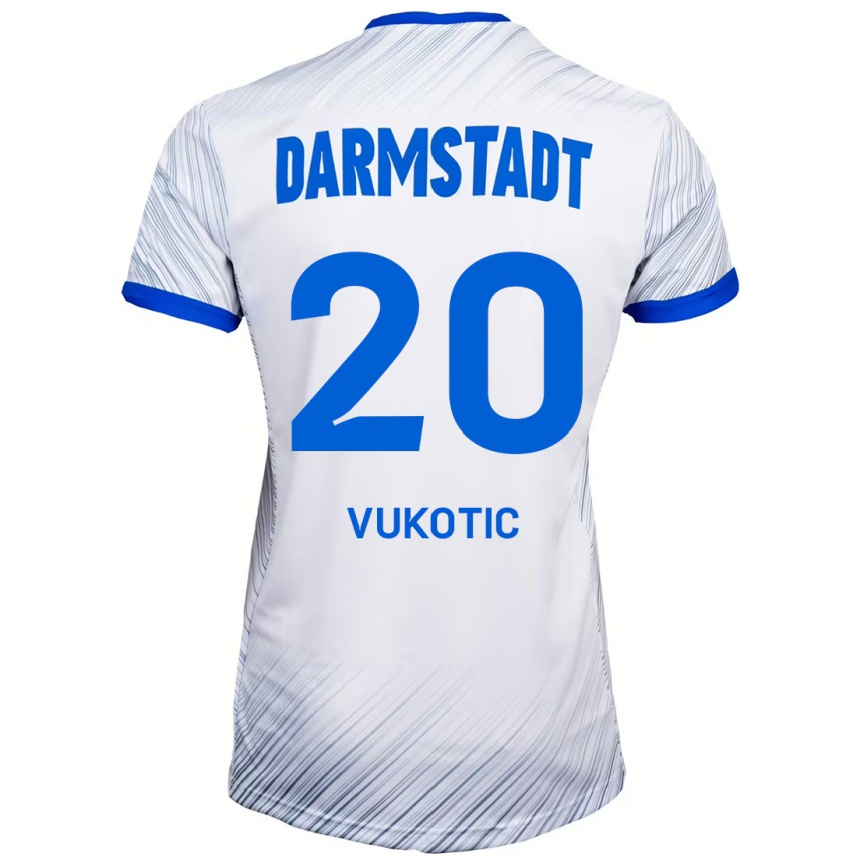 Kids Football Aleksandar Vukotic #20 White Blue Away Jersey 2024/25 T-Shirt