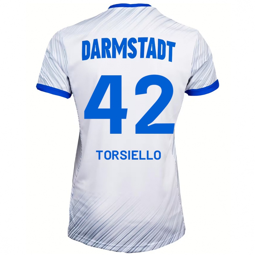 Kids Football Fabio Torsiello #42 White Blue Away Jersey 2024/25 T-Shirt