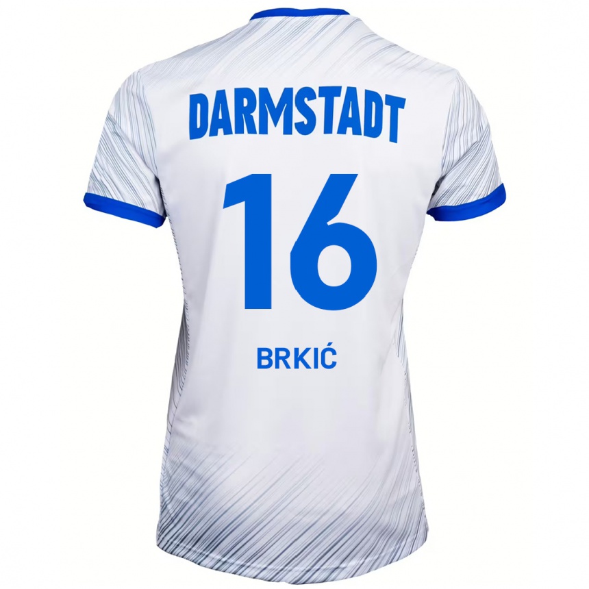 Kids Football Amar Brkić #16 White Blue Away Jersey 2024/25 T-Shirt