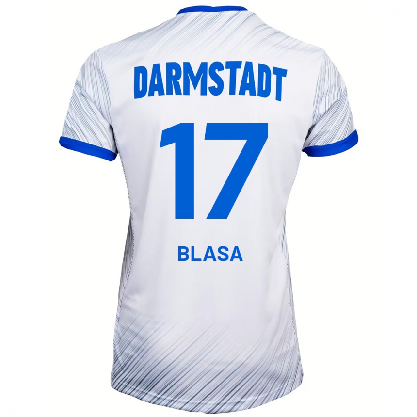 Kids Football Keanu Blasa #17 White Blue Away Jersey 2024/25 T-Shirt