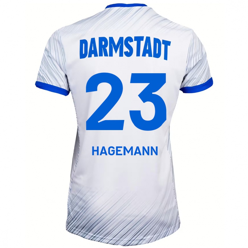 Kids Football Emil Hagemann #23 White Blue Away Jersey 2024/25 T-Shirt