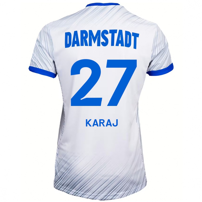 Kids Football Eraldo Karaj #27 White Blue Away Jersey 2024/25 T-Shirt