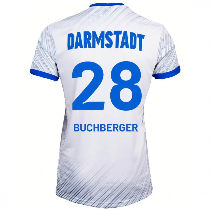 Kids Football Jonas Buchberger #28 White Blue Away Jersey 2024/25 T-Shirt