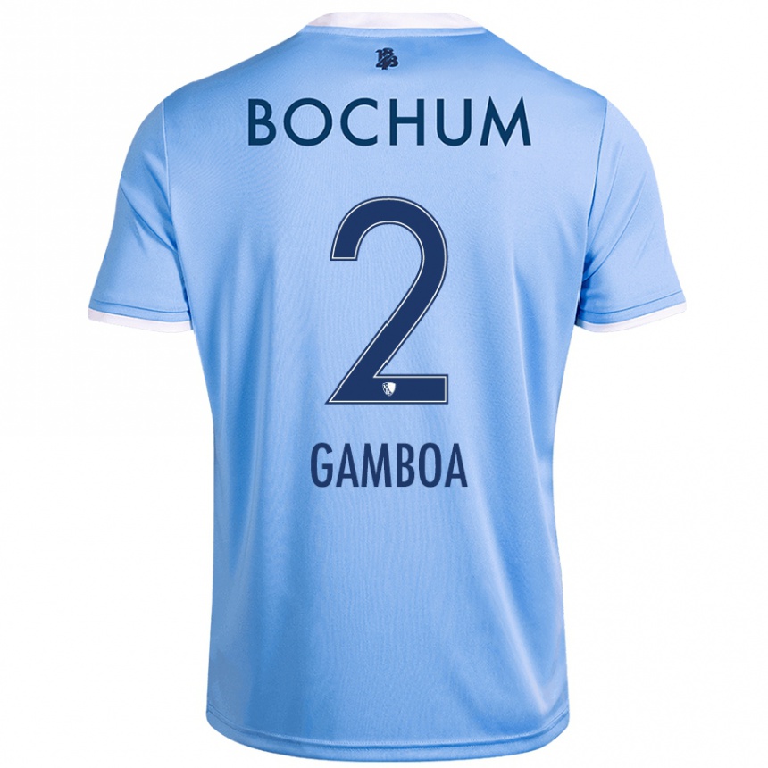 Kids Football Cristian Gamboa #2 Sky Blue Away Jersey 2024/25 T-Shirt