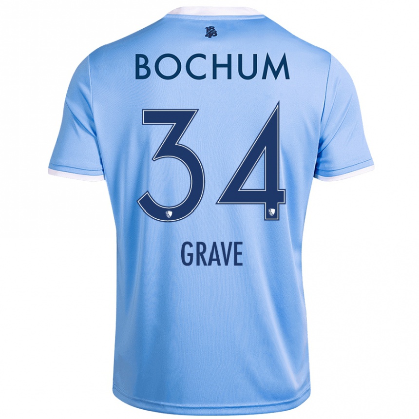 Kids Football Paul Grave #34 Sky Blue Away Jersey 2024/25 T-Shirt