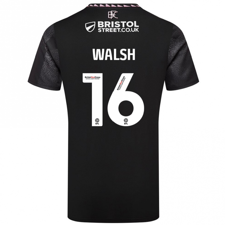 Kids Football Lucy Walsh #16 Black Away Jersey 2024/25 T-Shirt