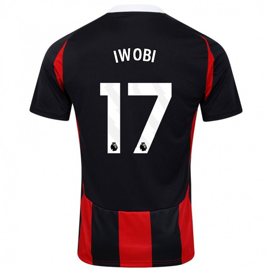 Kids Football Alex Iwobi #17 Black Red Away Jersey 2024/25 T-Shirt