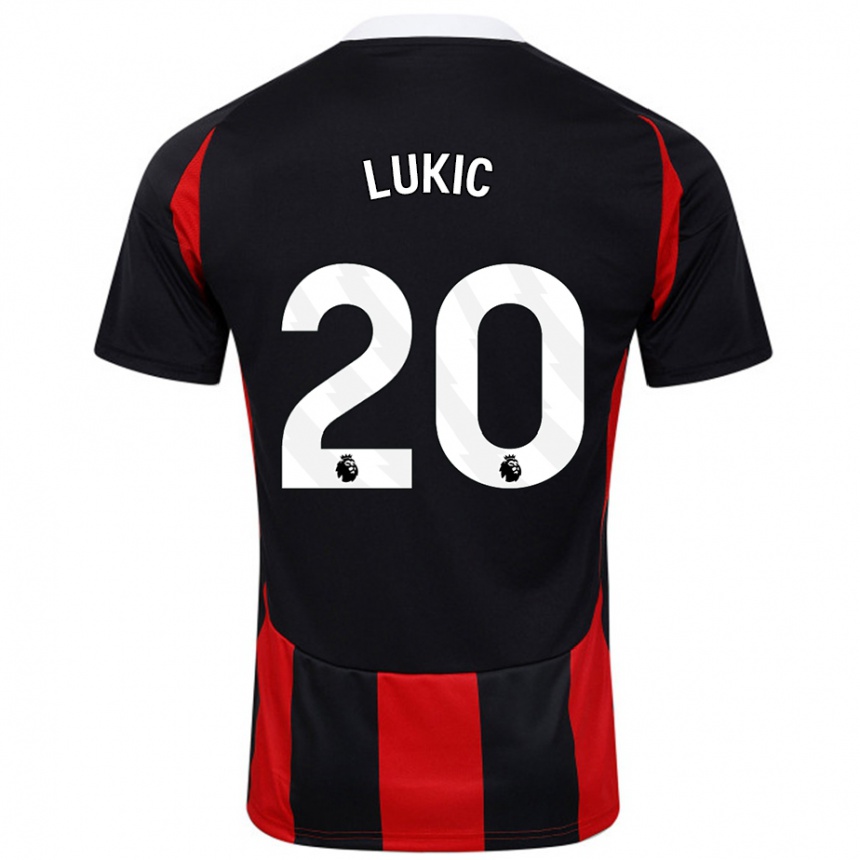 Kids Football Saša Lukić #20 Black Red Away Jersey 2024/25 T-Shirt