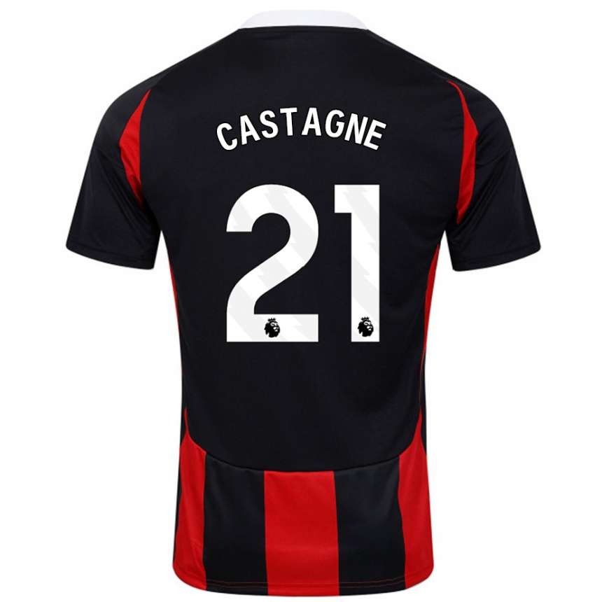 Kids Football Timothy Castagne #21 Black Red Away Jersey 2024/25 T-Shirt