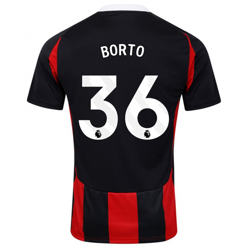 Kids Football Alex Borto #36 Black Red Away Jersey 2024/25 T-Shirt