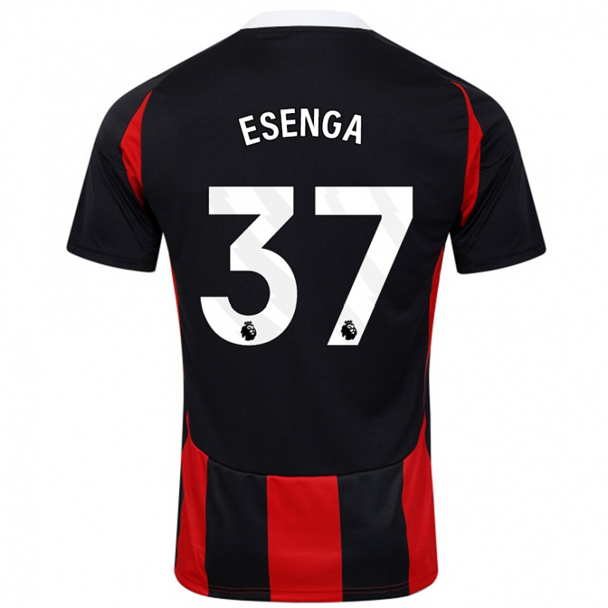 Kids Football Jonathan Esenga #37 Black Red Away Jersey 2024/25 T-Shirt