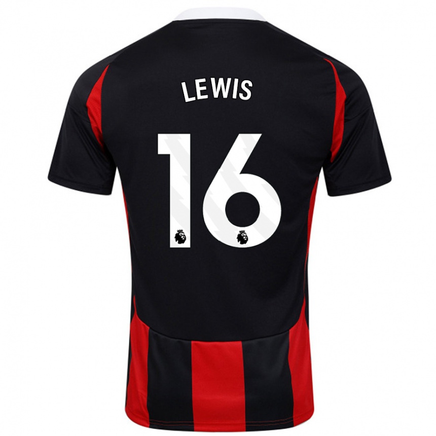 Kids Football Milla Lewis #16 Black Red Away Jersey 2024/25 T-Shirt