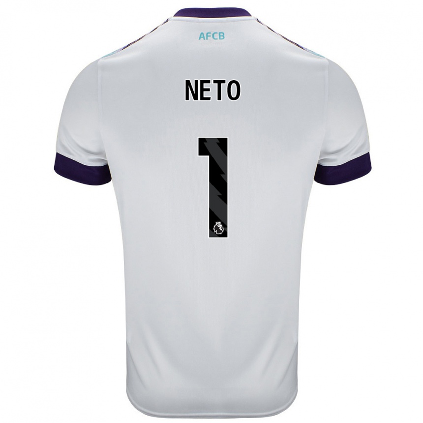 Kids Football Neto #1 White Green Purple Away Jersey 2024/25 T-Shirt