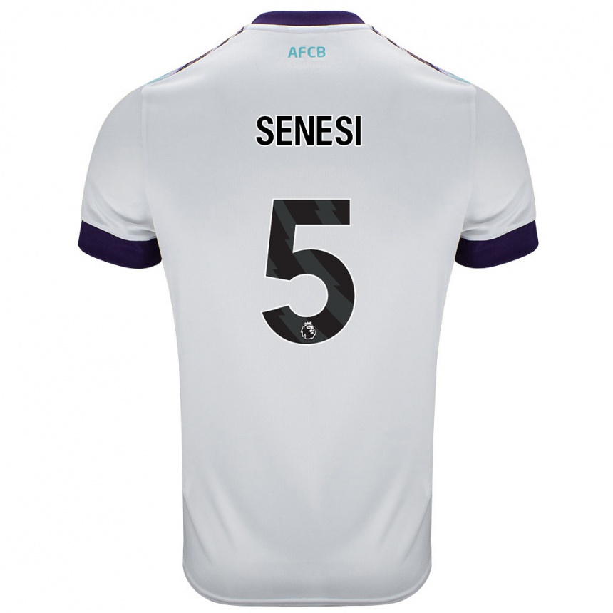 Kids Football Marcos Senesi #5 White Green Purple Away Jersey 2024/25 T-Shirt