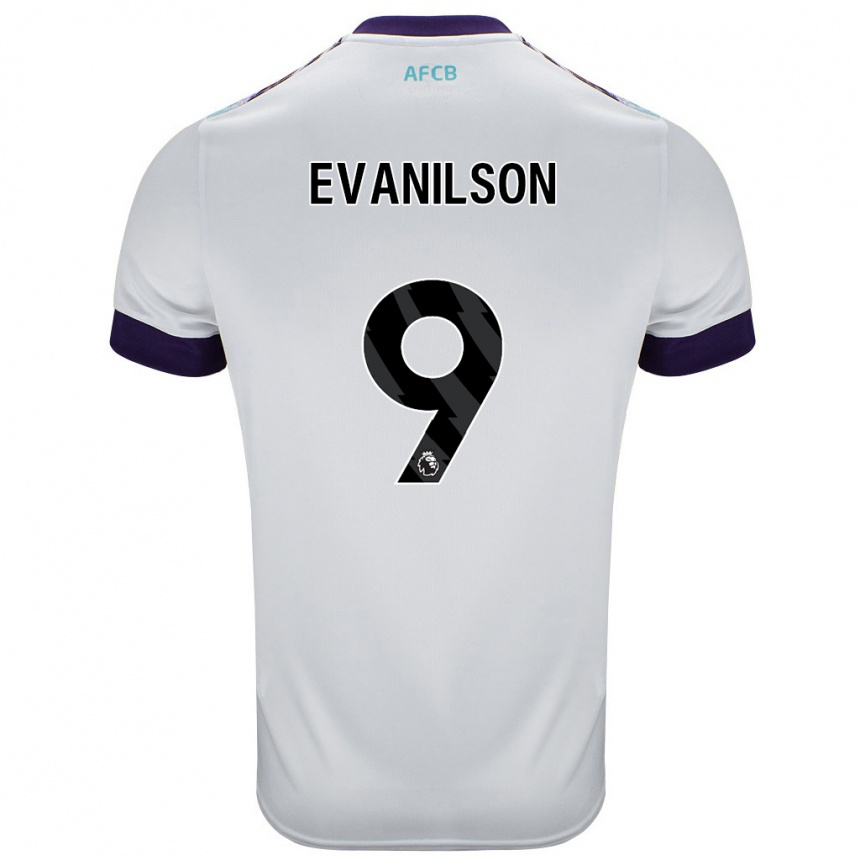 Kids Football Evanilson #9 White Green Purple Away Jersey 2024/25 T-Shirt