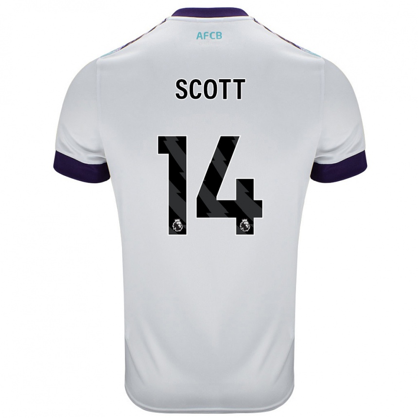 Kids Football Alex Scott #14 White Green Purple Away Jersey 2024/25 T-Shirt