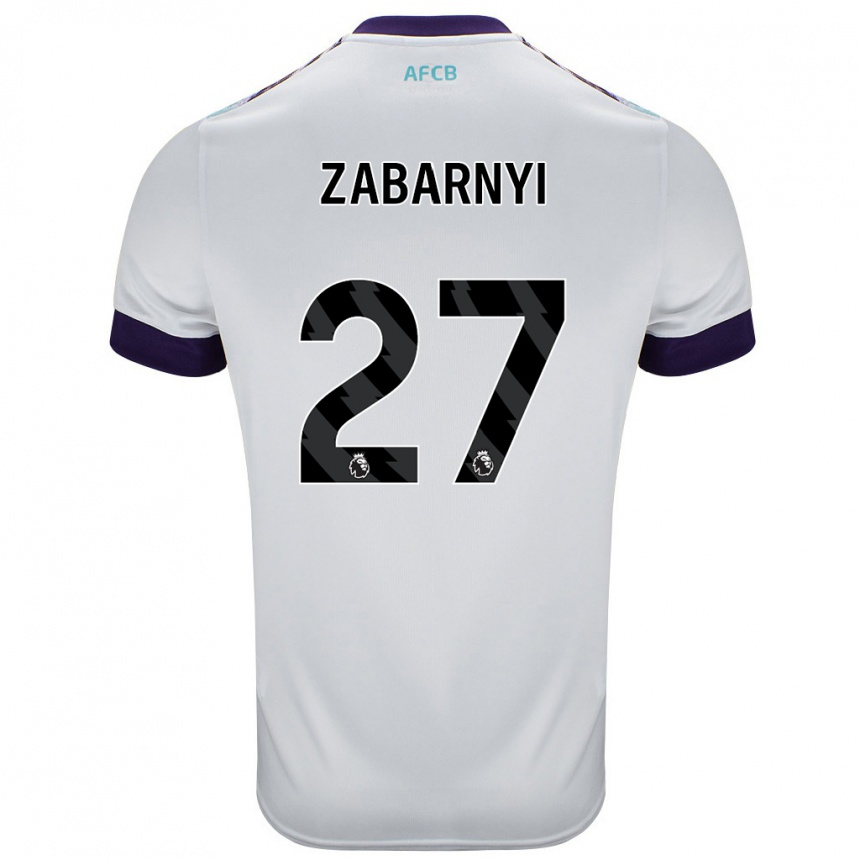 Kids Football Ilya Zabarnyi #27 White Green Purple Away Jersey 2024/25 T-Shirt