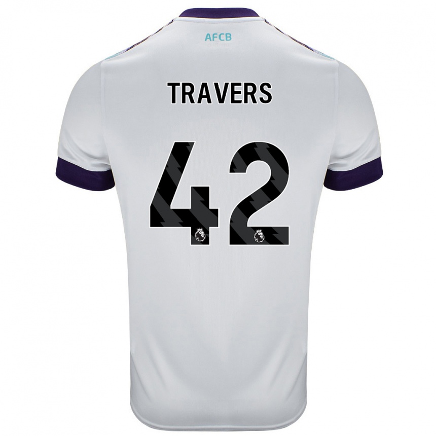 Kids Football Mark Travers #42 White Green Purple Away Jersey 2024/25 T-Shirt