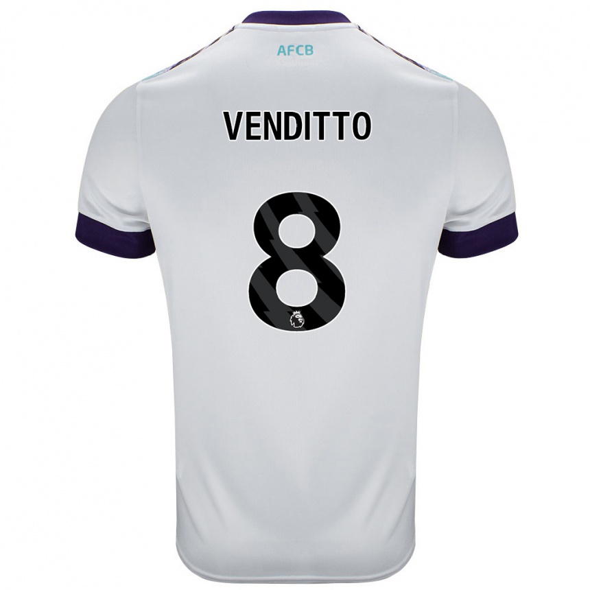 Kids Football Olivia Venditto #8 White Green Purple Away Jersey 2024/25 T-Shirt