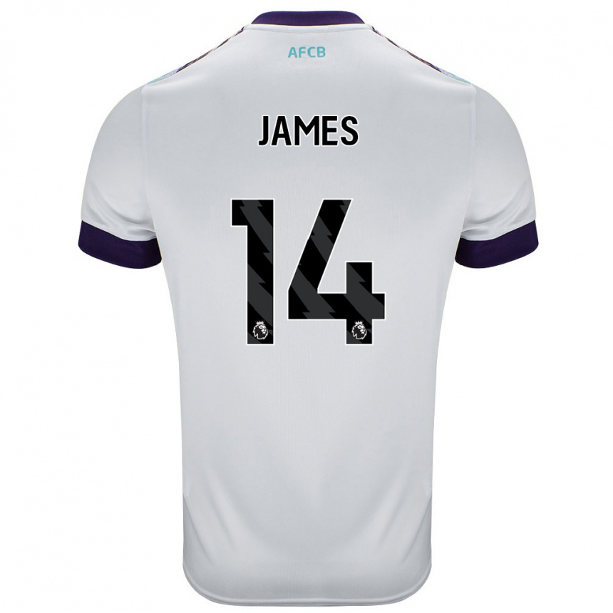 Kids Football Katie James #14 White Green Purple Away Jersey 2024/25 T-Shirt