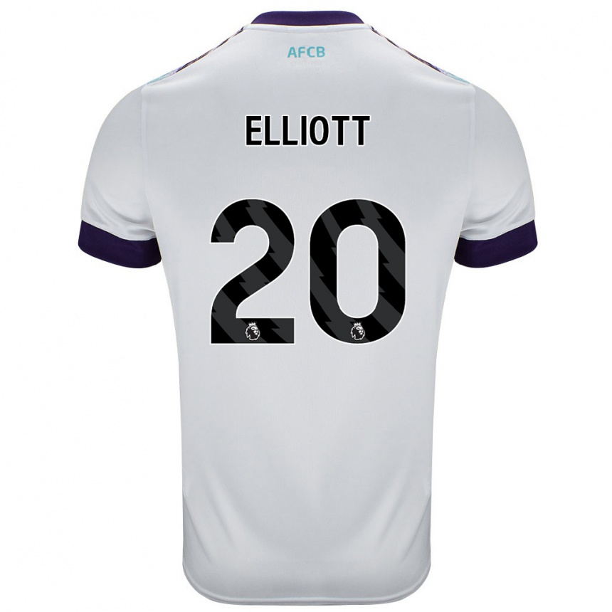 Kids Football Kaitlyn Elliott #20 White Green Purple Away Jersey 2024/25 T-Shirt