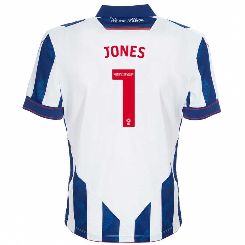 Men Football Lucy Jones #1 White Dark Blue Home Jersey 2024/25 T-Shirt