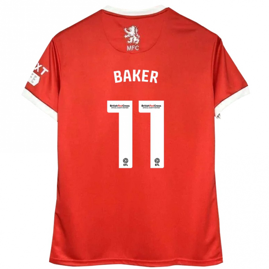 Men Football Ella Baker #11 Red White Home Jersey 2024/25 T-Shirt