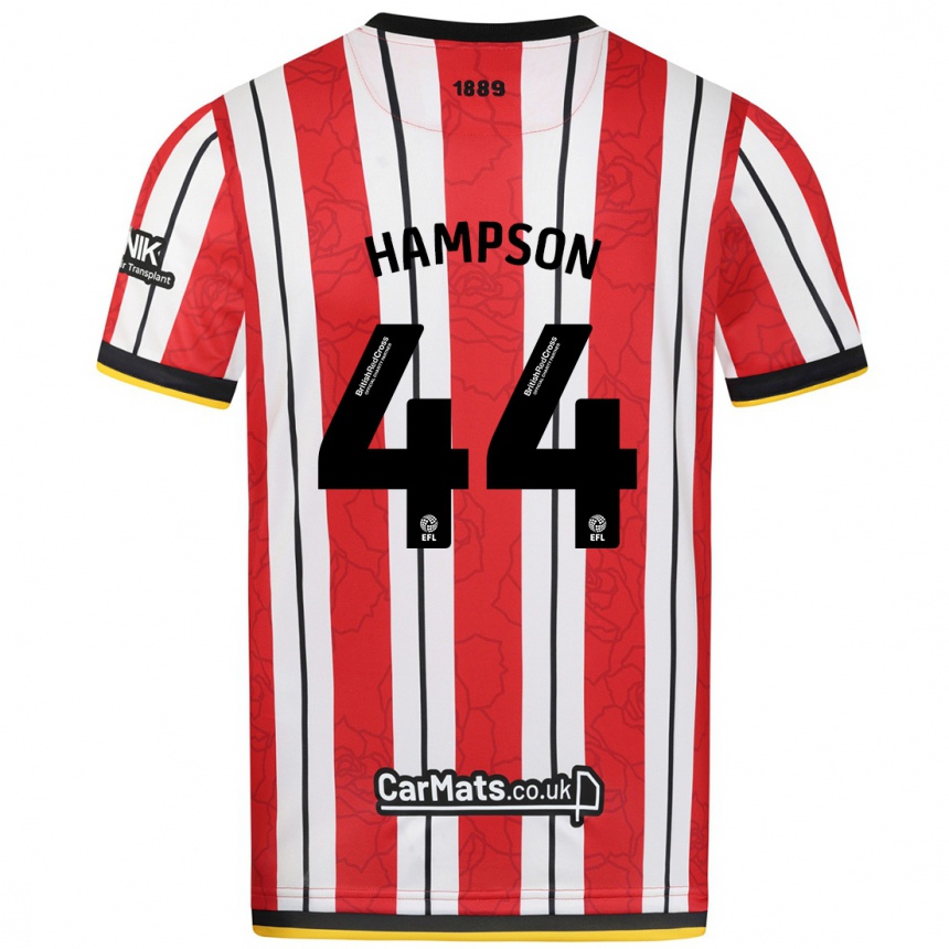 Men Football Owen Hampson #44 Red White Stripes Home Jersey 2024/25 T-Shirt