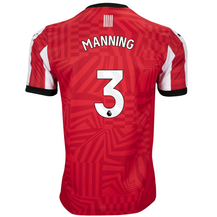 Men Football Ryan Manning #3 Red White Home Jersey 2024/25 T-Shirt