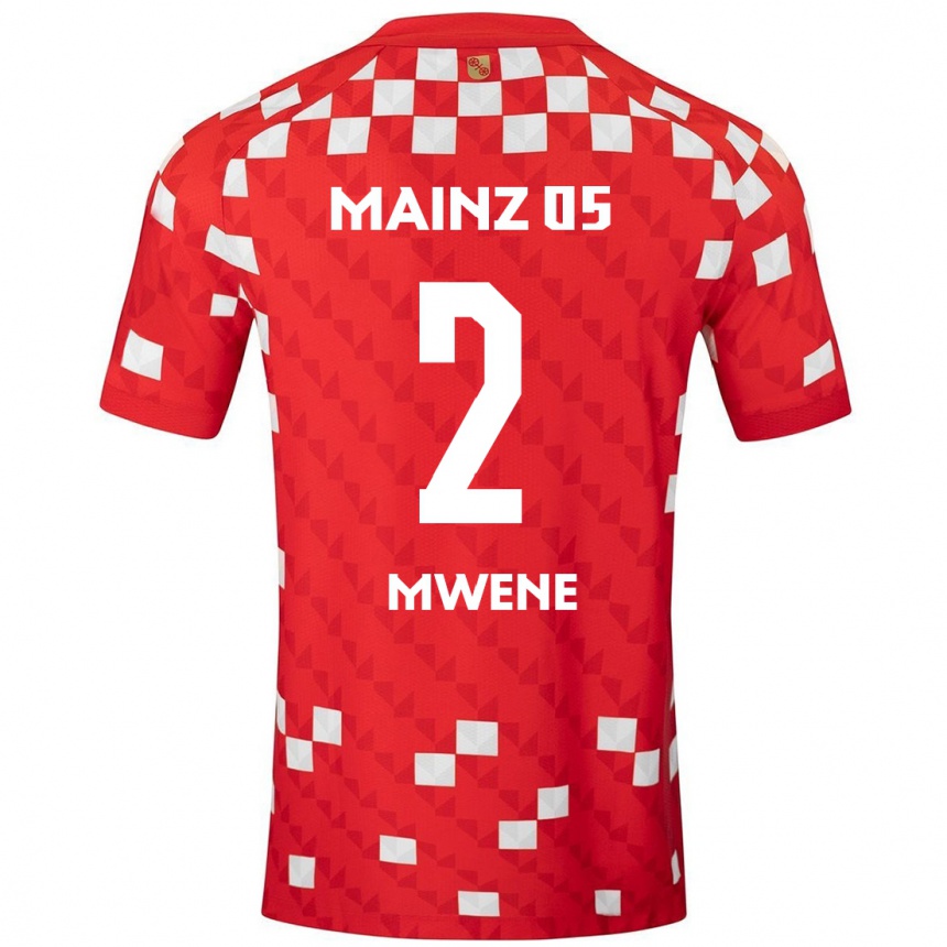 Men Football Phillipp Mwene #2 White Red Home Jersey 2024/25 T-Shirt