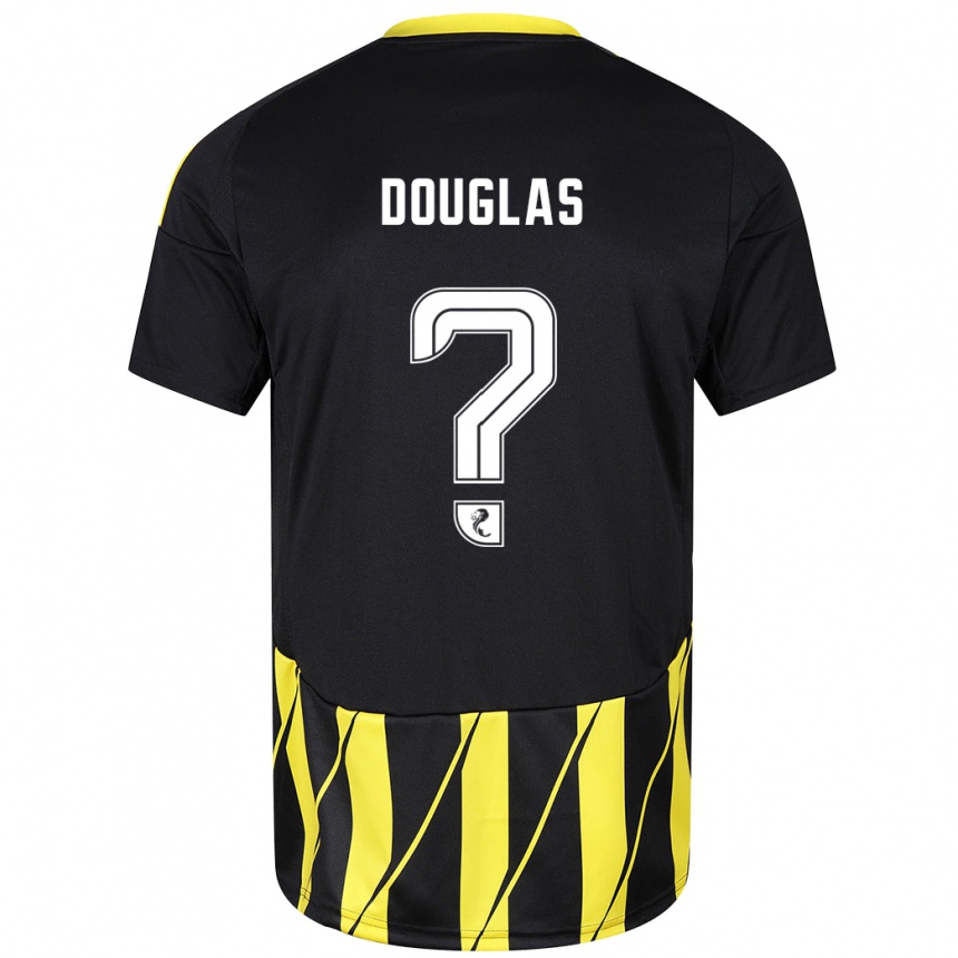 Men Football Connor Douglas #0 Black Yellow Away Jersey 2024/25 T-Shirt