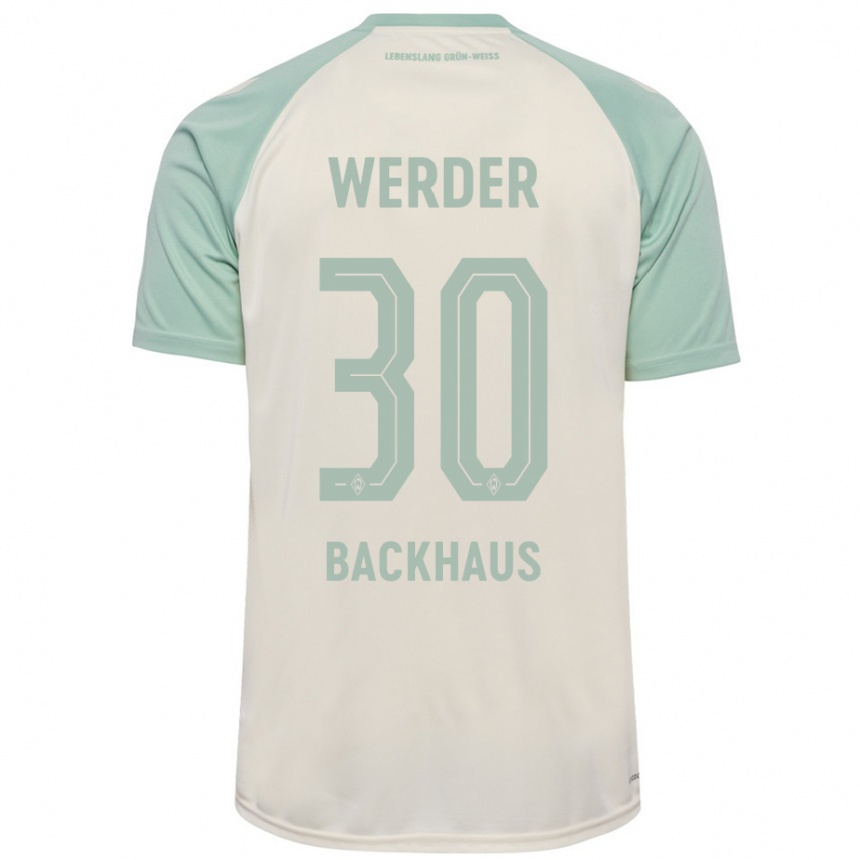 Men Football Mio Backhaus #30 Off-White Light Green Away Jersey 2024/25 T-Shirt