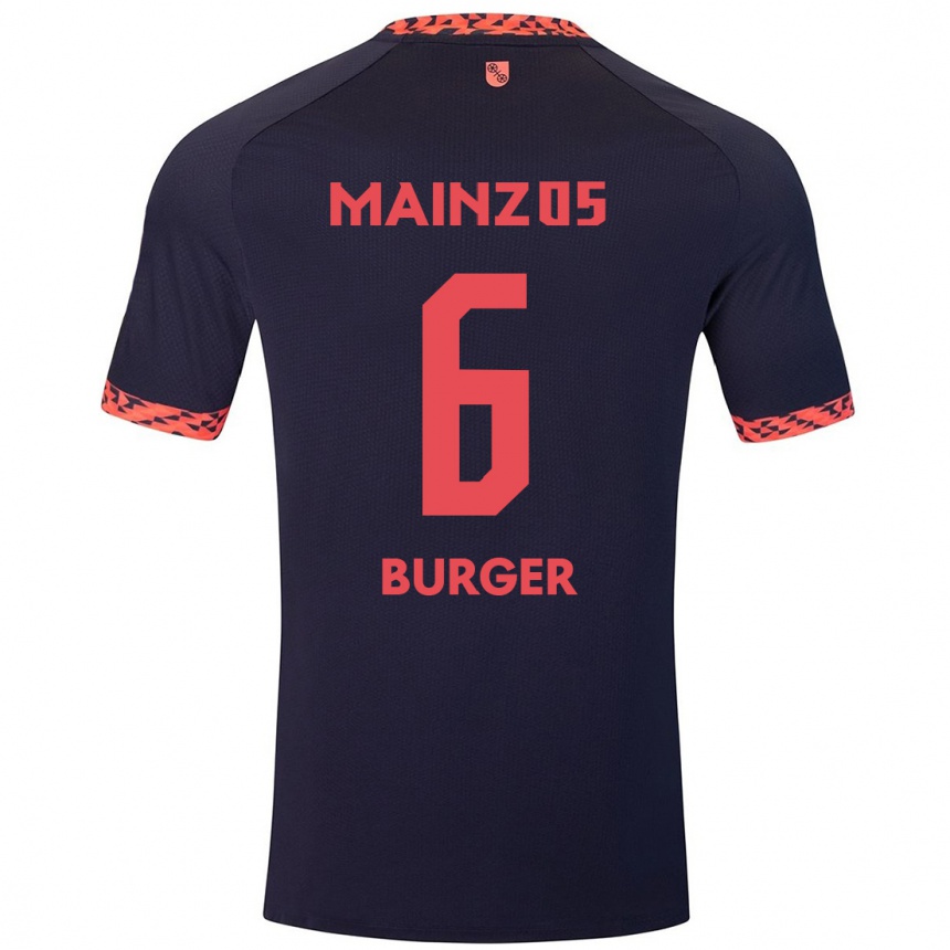 Men Football Korbinian Burger #6 Blue Coral Red Away Jersey 2024/25 T-Shirt