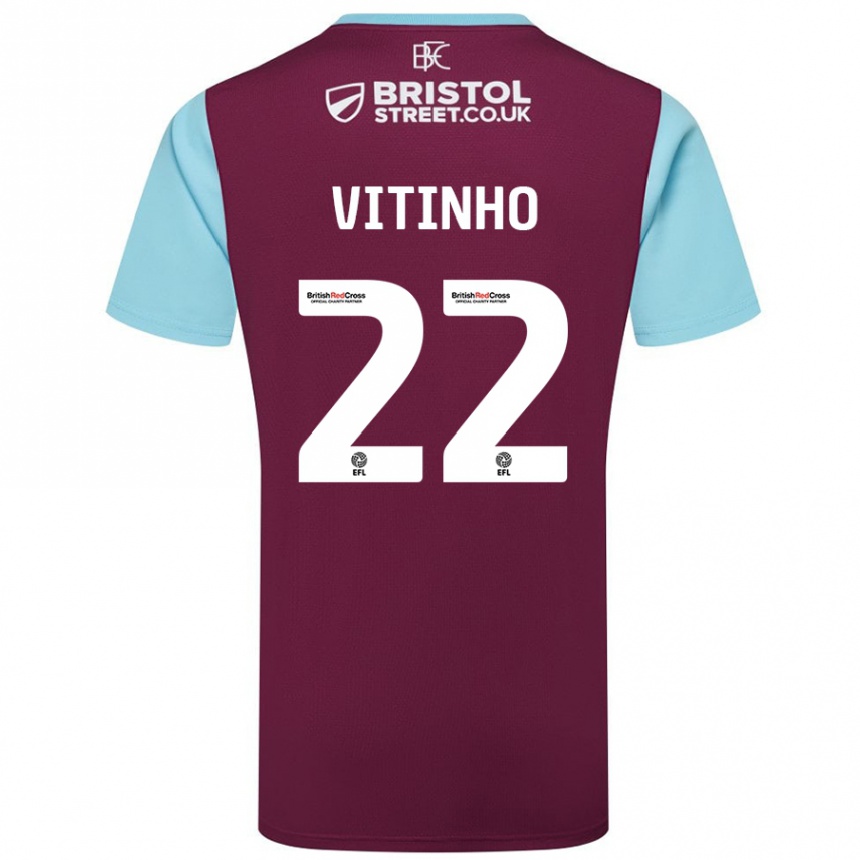 Women Football Vitinho #22 Burgundy Sky Blue Home Jersey 2024/25 T-Shirt