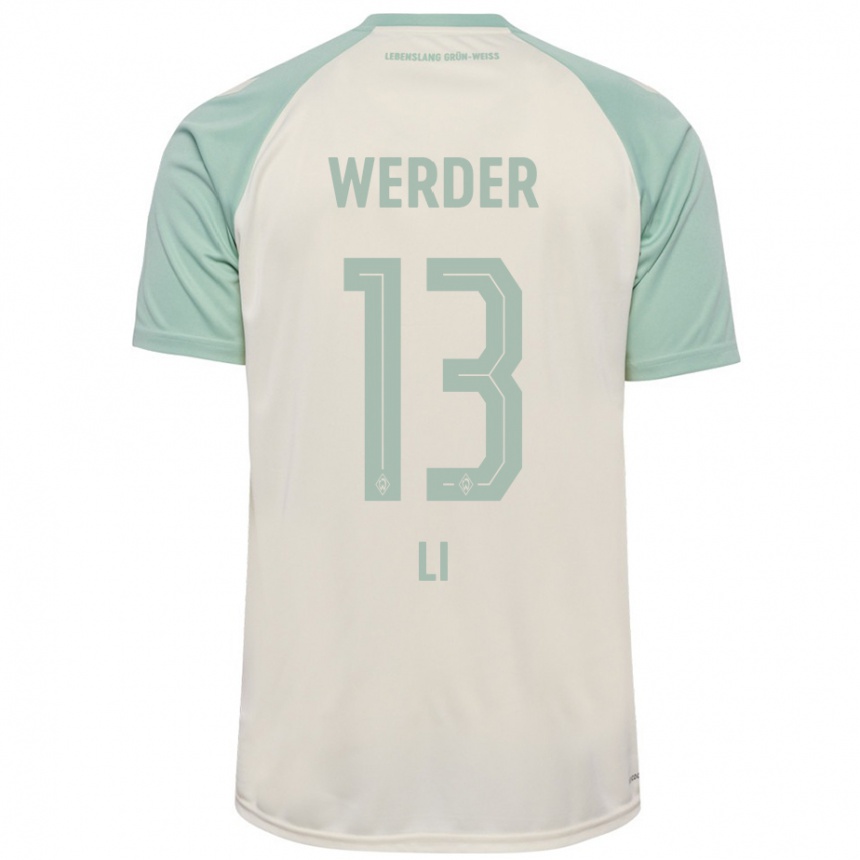 Women Football Xiancheng Li #13 Off-White Light Green Away Jersey 2024/25 T-Shirt