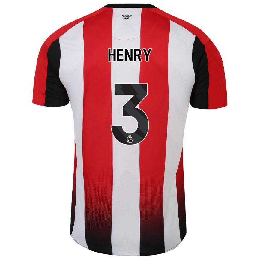 Kids Football Rico Henry #3 Red White Home Jersey 2024/25 T-Shirt