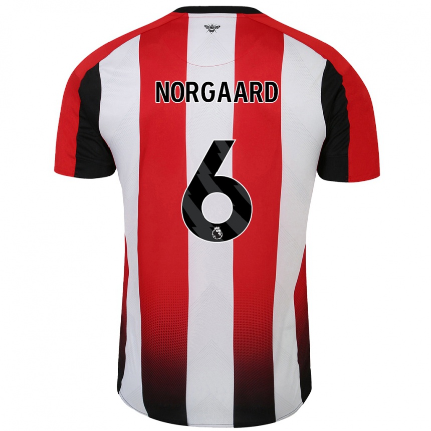 Kids Football Christian Nørgaard #6 Red White Home Jersey 2024/25 T-Shirt