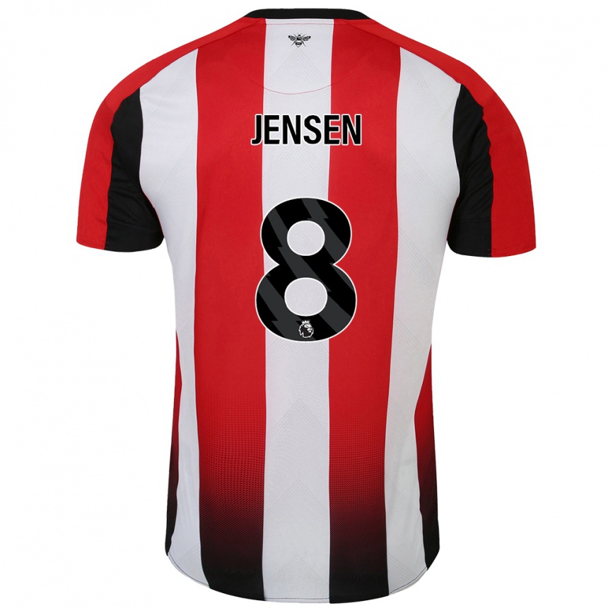 Kids Football Mathias Jensen #8 Red White Home Jersey 2024/25 T-Shirt