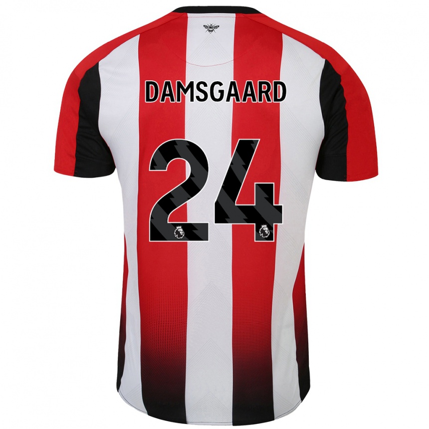 Kids Football Mikkel Damsgaard #24 Red White Home Jersey 2024/25 T-Shirt