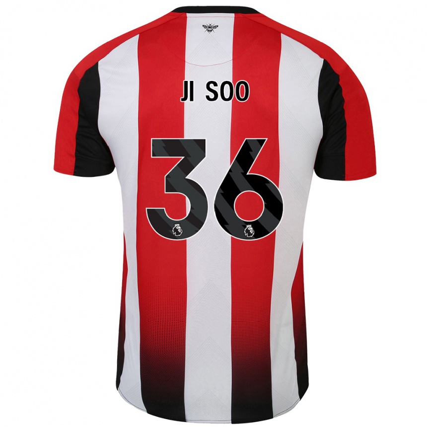 Kids Football Ji-Soo Kim #36 Red White Home Jersey 2024/25 T-Shirt