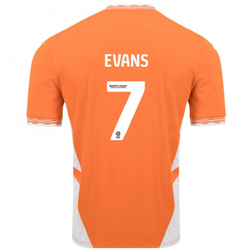 Kids Football Lee Evans #7 Orange White Home Jersey 2024/25 T-Shirt