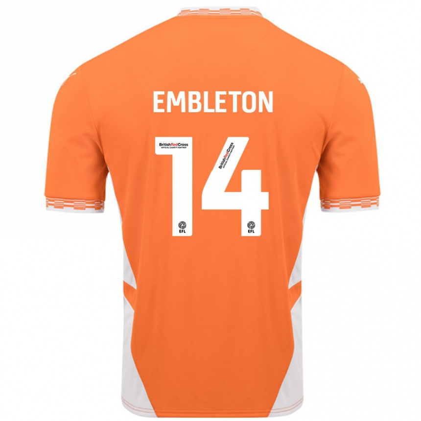 Kids Football Elliot Embleton #14 Orange White Home Jersey 2024/25 T-Shirt